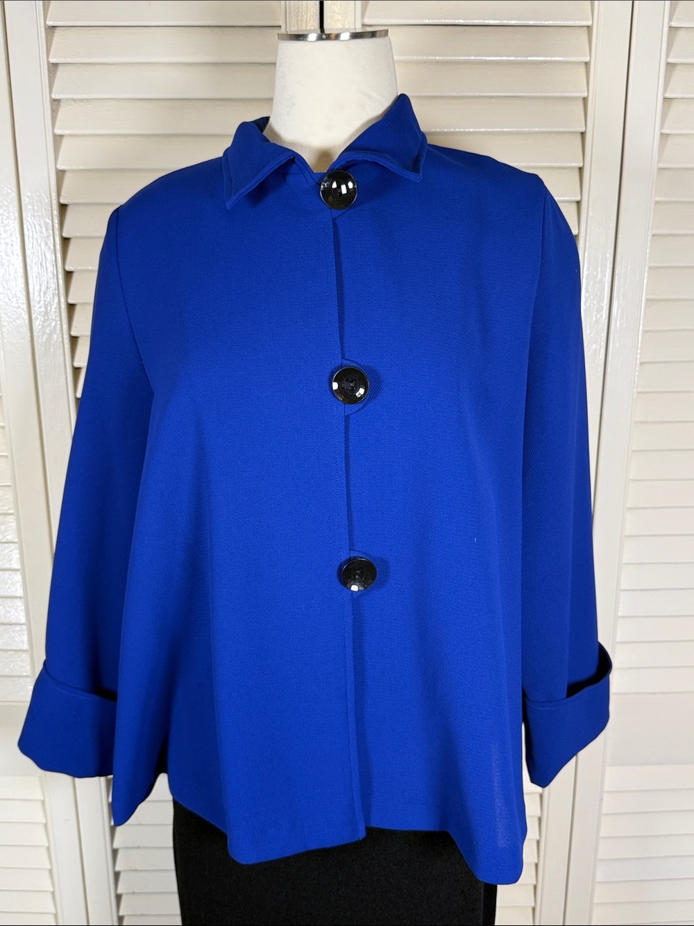 IC by Connie K Royal Blue Artsy Lagenlook Swing Jacket Size XL